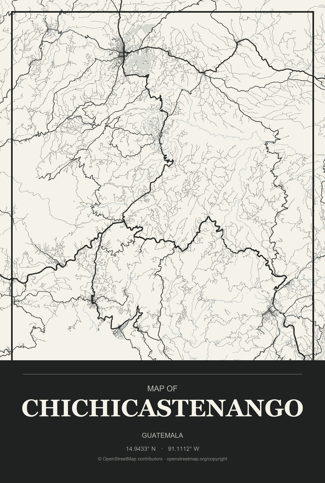 Chichicastenango, Guatemala City Map Aluminum Sign in Museum Plaque style