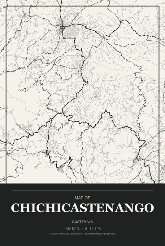 Chichicastenango, Guatemala City Map Aluminum Sign in Museum Plaque style