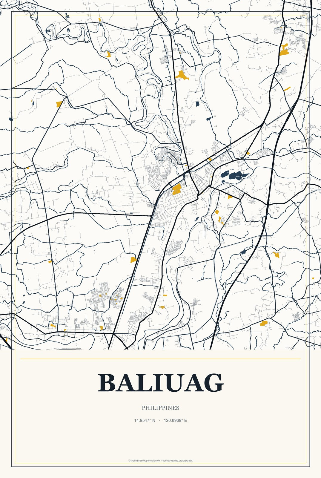Baliuag, Philippines City Map Aluminum Sign in Citrine Modern style