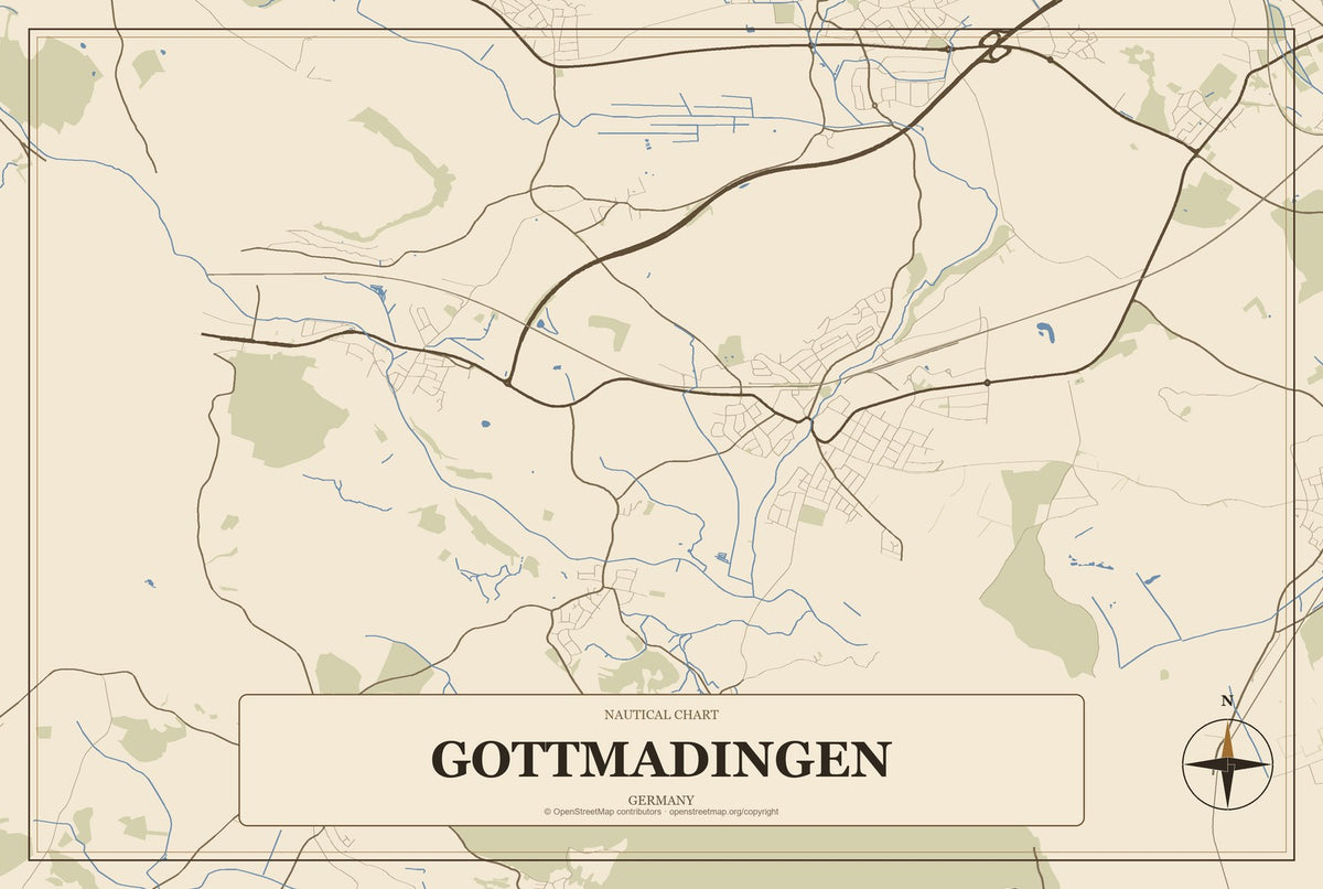 Gottmadingen, Germany City Map Aluminum Sign in Heritage Nautical style