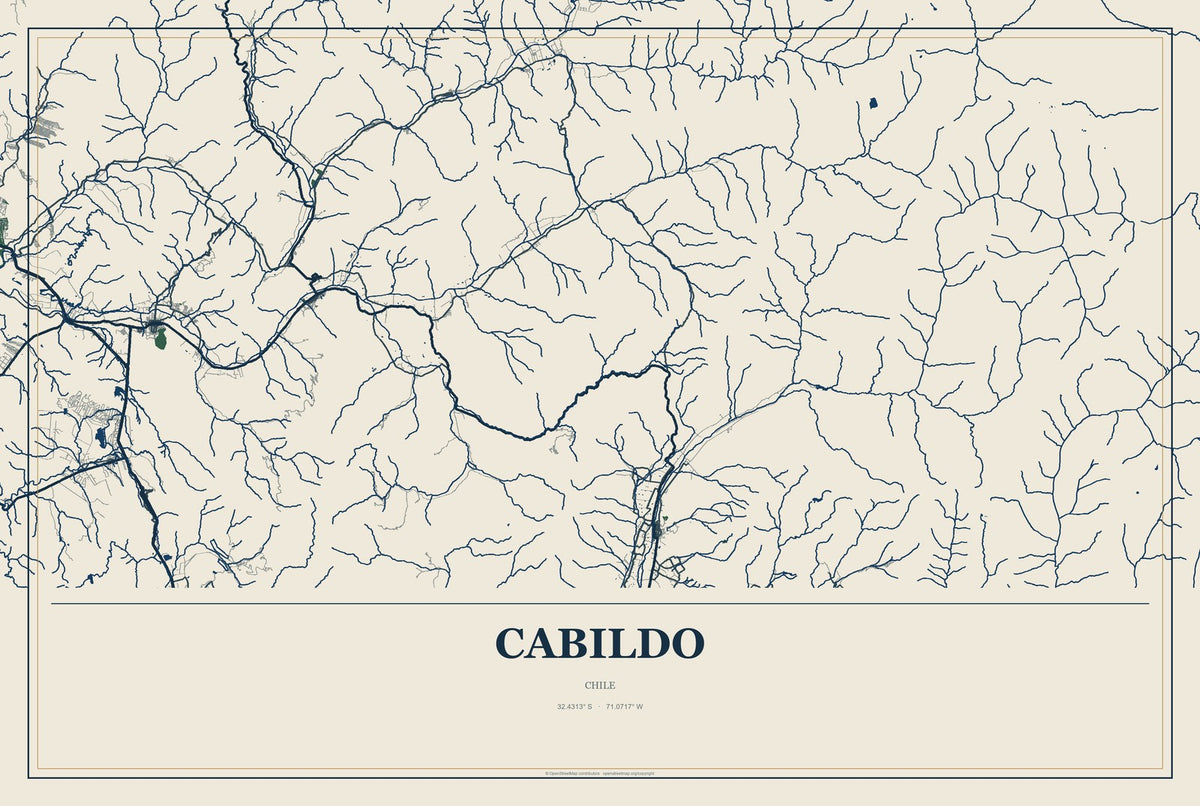 Cabildo, Chile City Map Aluminum Sign in Coastal Cutout style