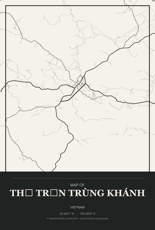 Thị Trấn Trùng Khánh, Vietnam City Map Aluminum Sign in Museum Plaque style