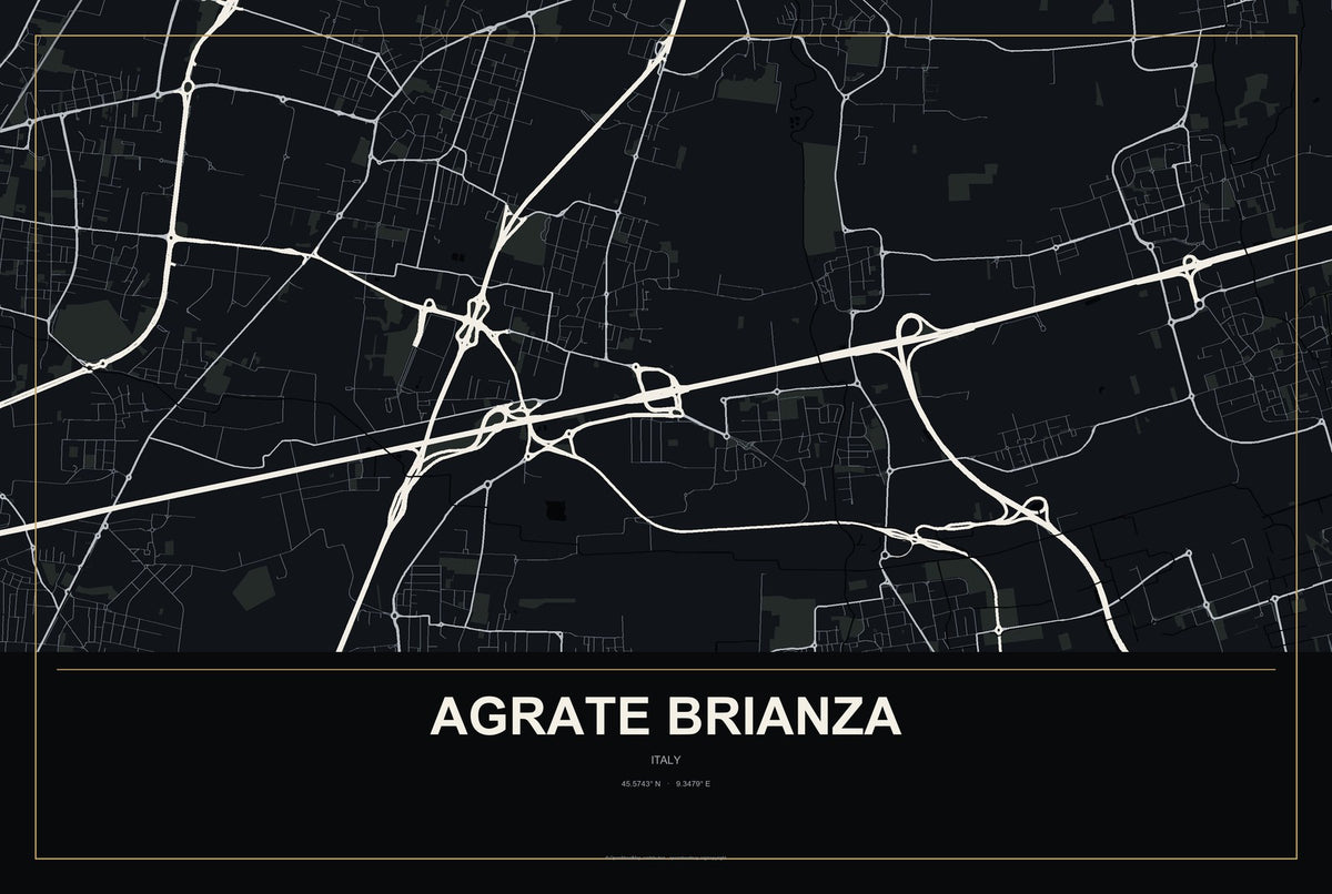 Agrate Brianza, Italy City Map Aluminum Sign in Metropolitan Noir style