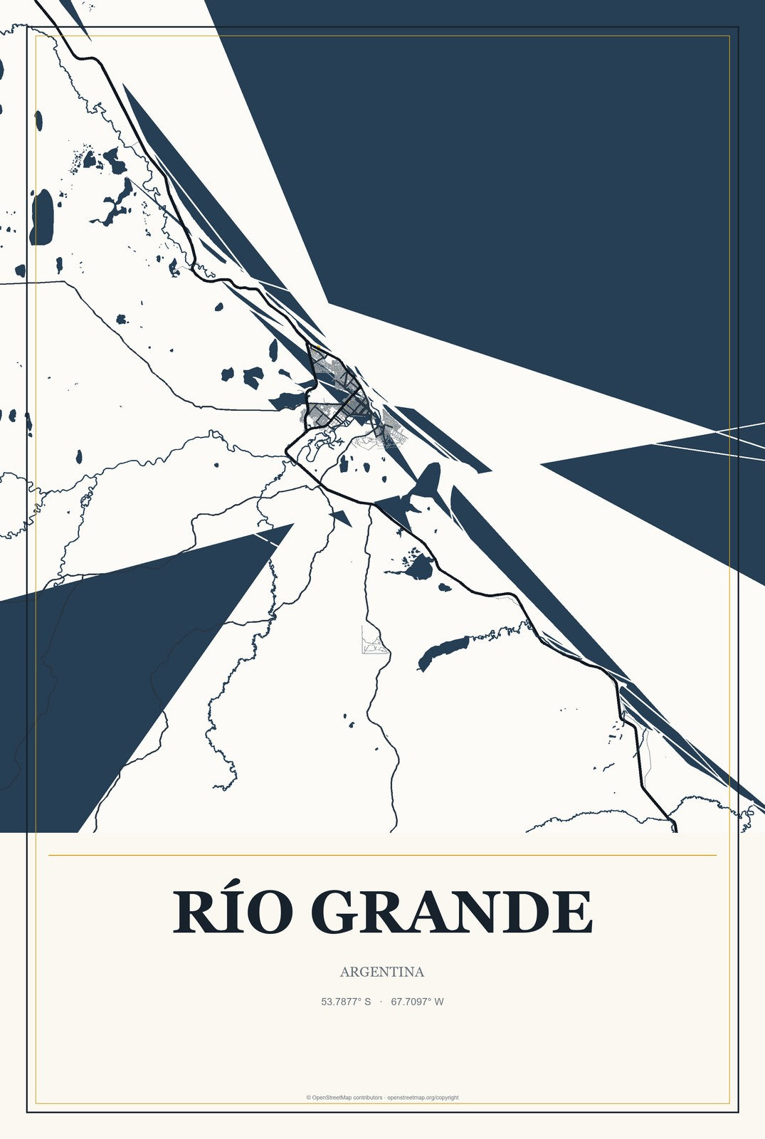 Río Grande, Argentina City Map Aluminum Sign in Citrine Modern style