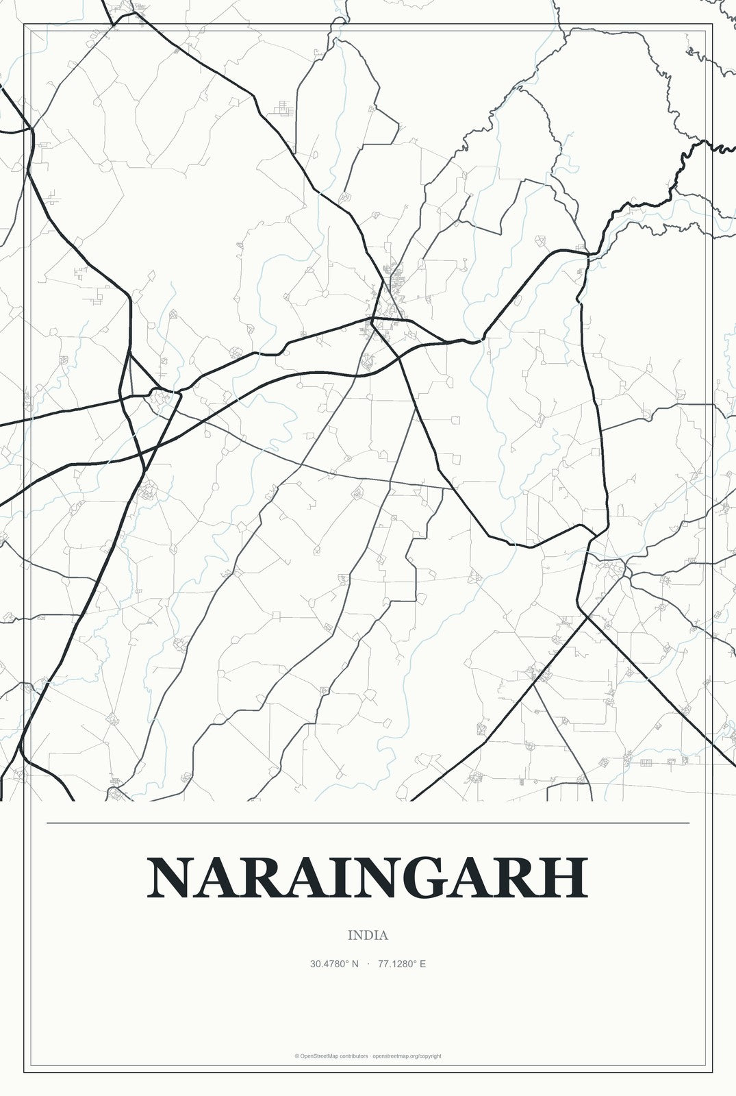 Naraingarh, India City Map Aluminum Sign in Gallery Air style