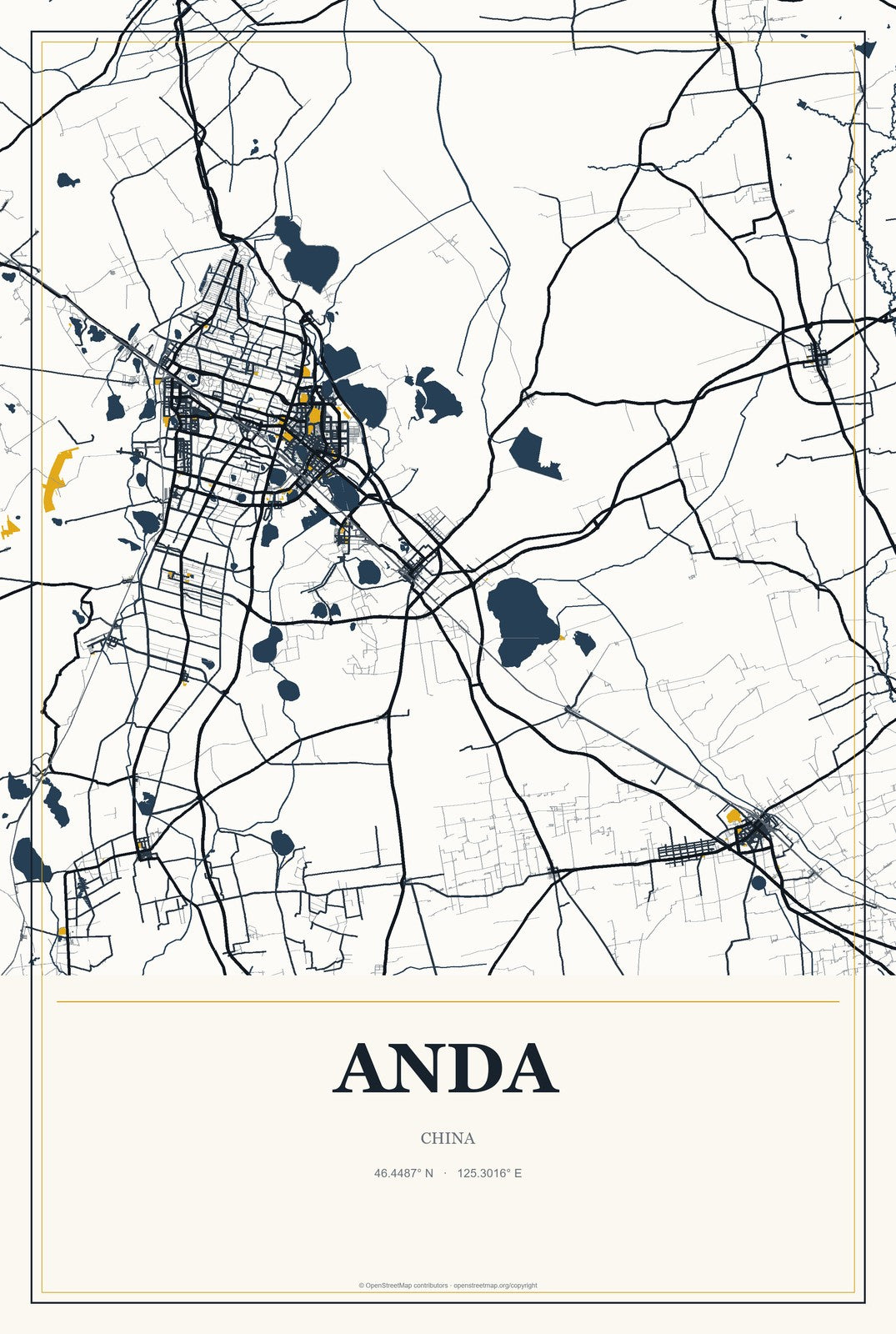 Anda, China City Map Aluminum Sign in Citrine Modern style