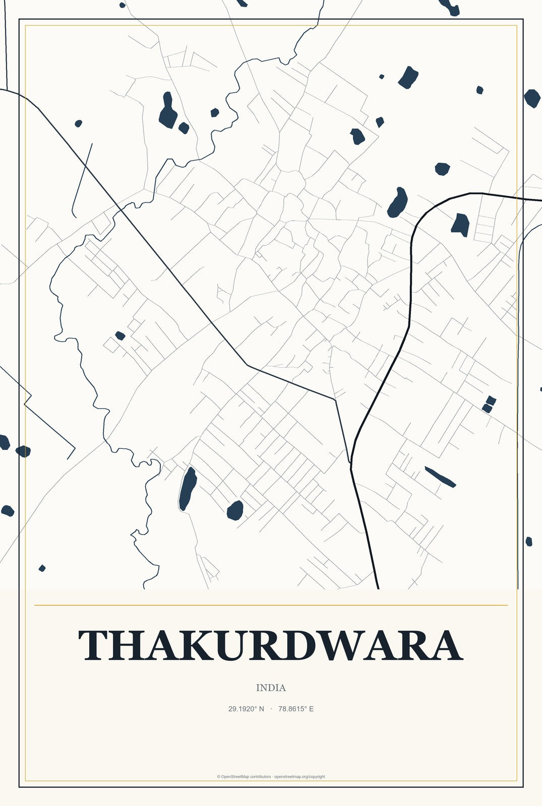 Thakurdwara, India City Map Aluminum Sign in Citrine Modern style