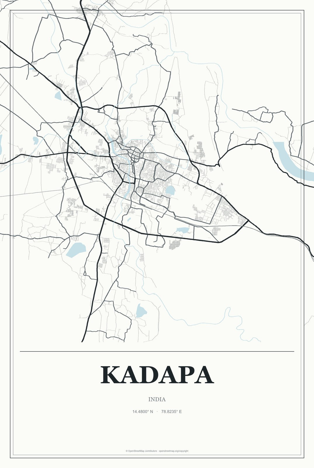 Kadapa, India City Map Aluminum Sign in Gallery Air style