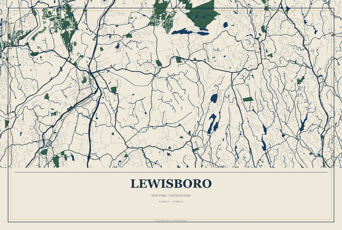 Lewisboro, New York City Map Aluminum Sign in Coastal Cutout style