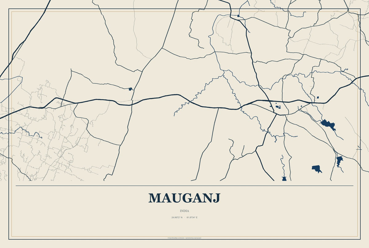 Mauganj, India City Map Aluminum Sign in Coastal Cutout style