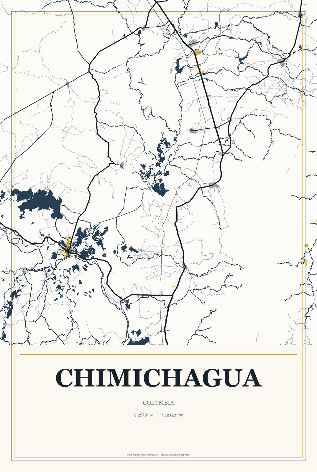 Chimichagua, Colombia City Map Aluminum Sign in Citrine Modern style