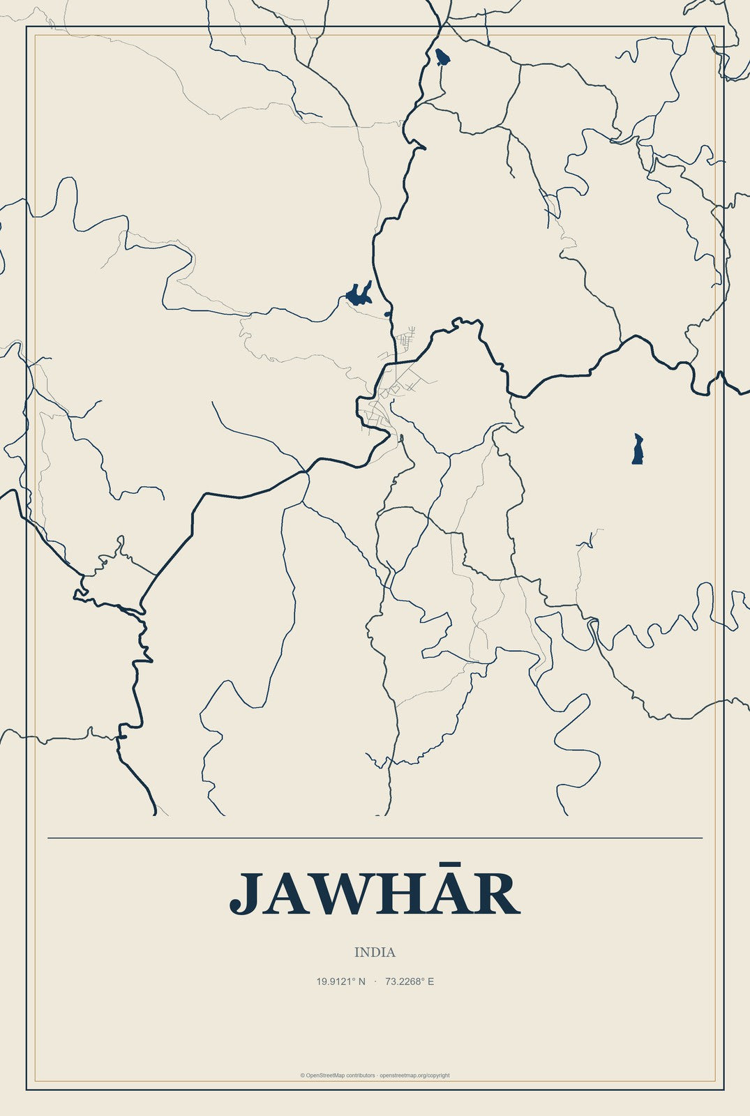 Jawhār, India City Map Aluminum Sign in Coastal Cutout style
