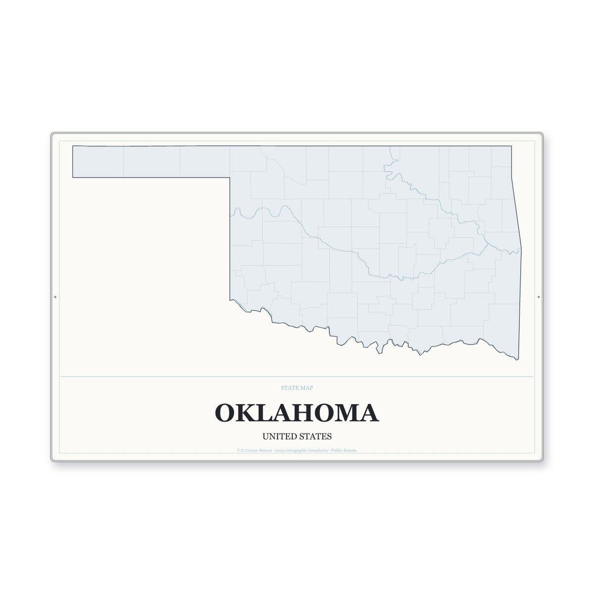 Oklahoma state map aluminum sign in Gallery Air style