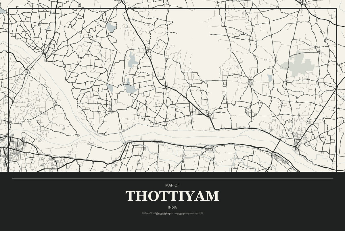 Thottiyam, India City Map Aluminum Sign in Museum Plaque style