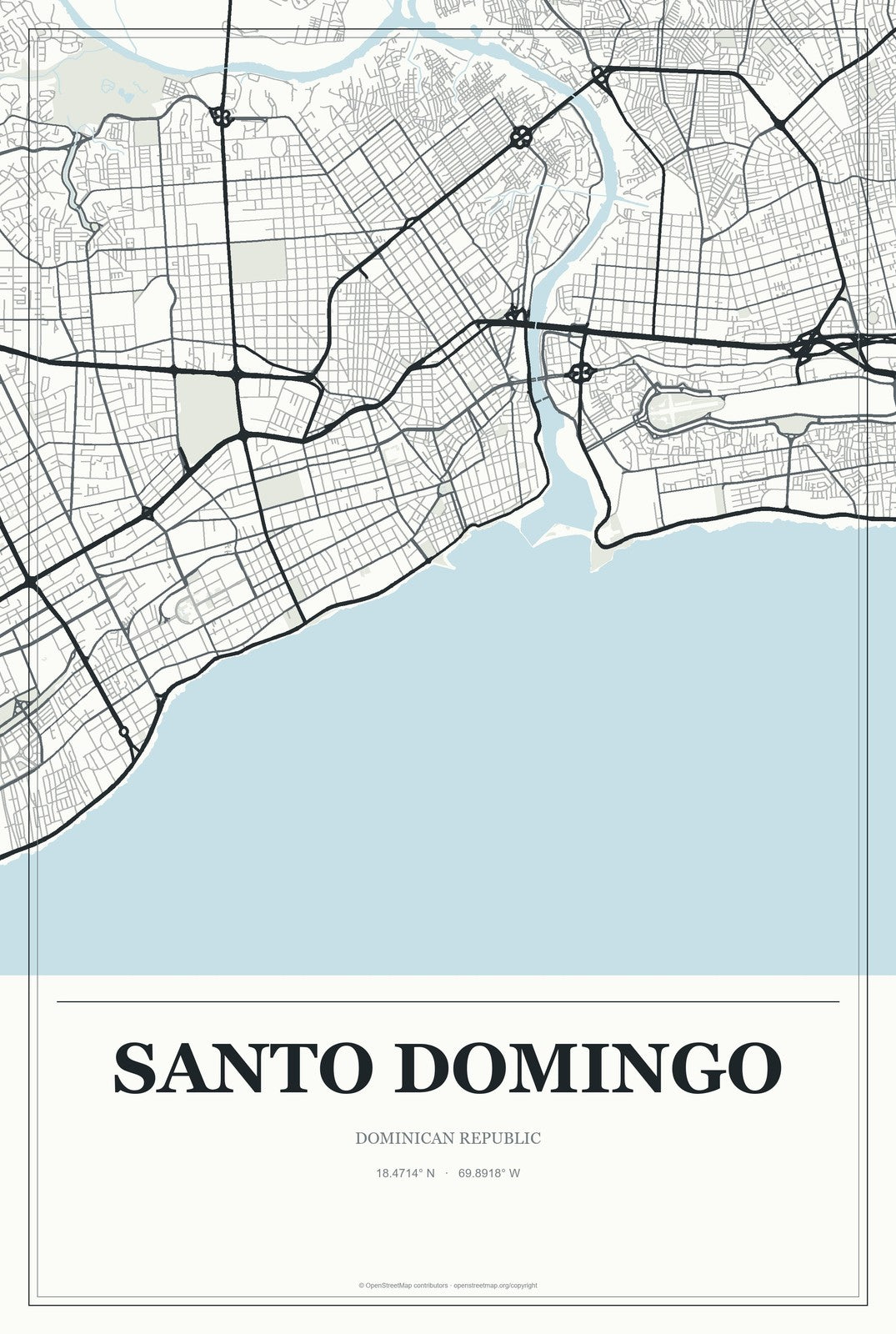 Santo Domingo, Dominican Republic City Map Aluminum Sign in Gallery Air style