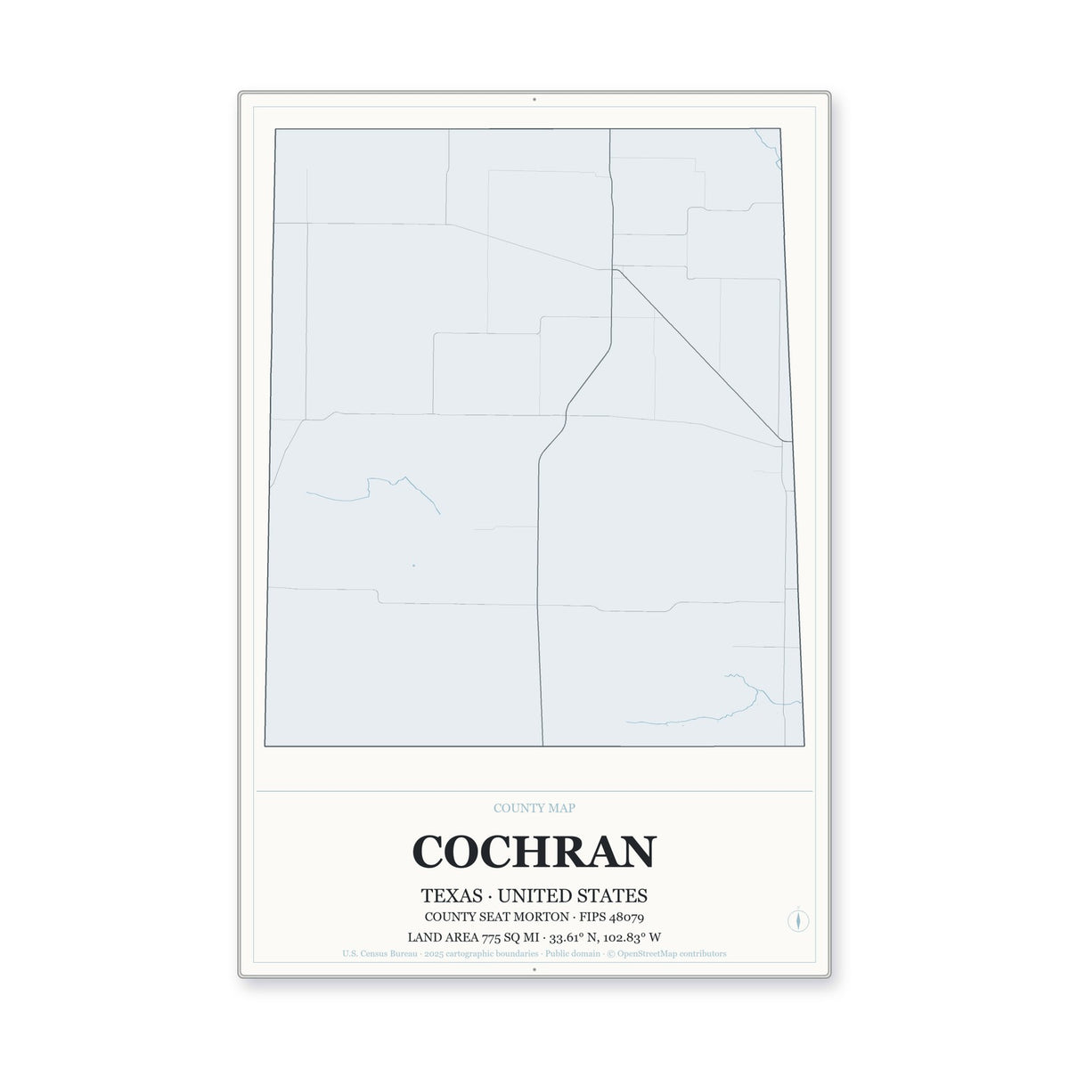 Cochran County, Texas Map Aluminum Sign in Gallery Air style