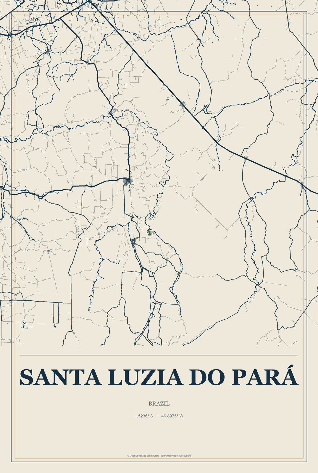 Santa Luzia do Pará, Brazil City Map Aluminum Sign in Coastal Cutout style