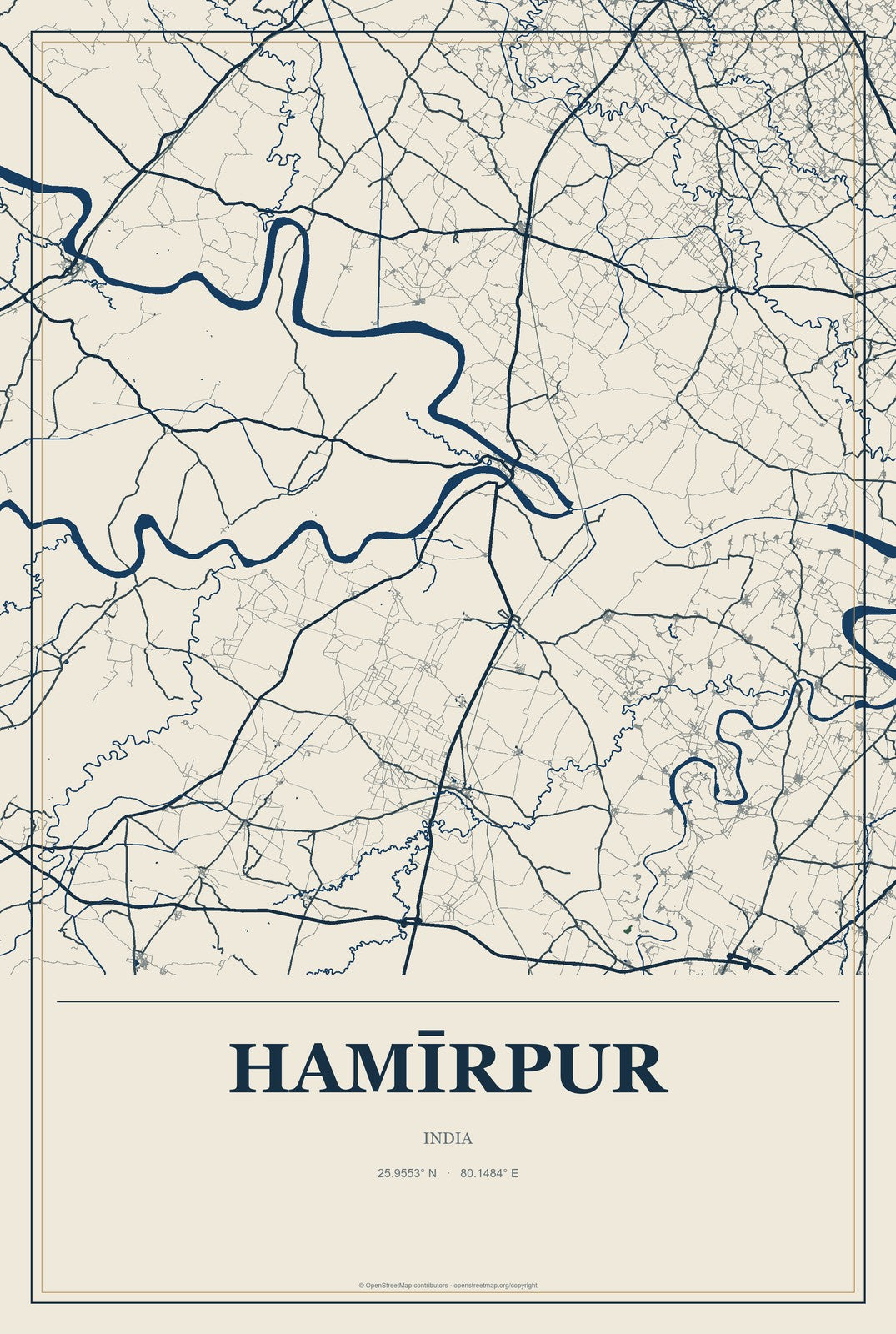 Hamīrpur, Himachal Pradesh, India City Map Aluminum Sign in Coastal Cutout style