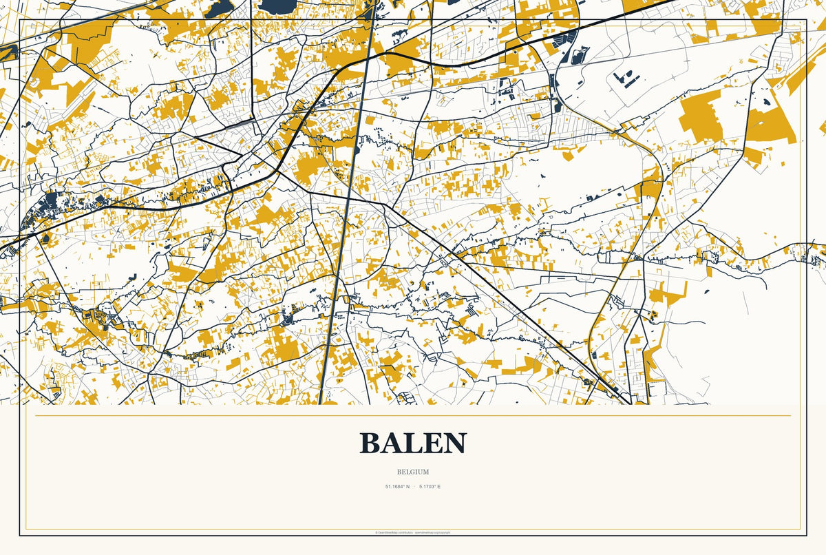 Balen, Belgium City Map Aluminum Sign in Citrine Modern style