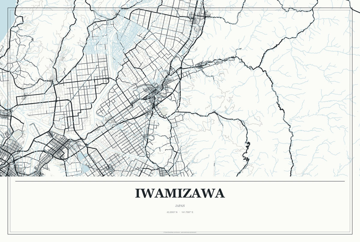 Iwamizawa, Japan City Map Aluminum Sign in Gallery Air style