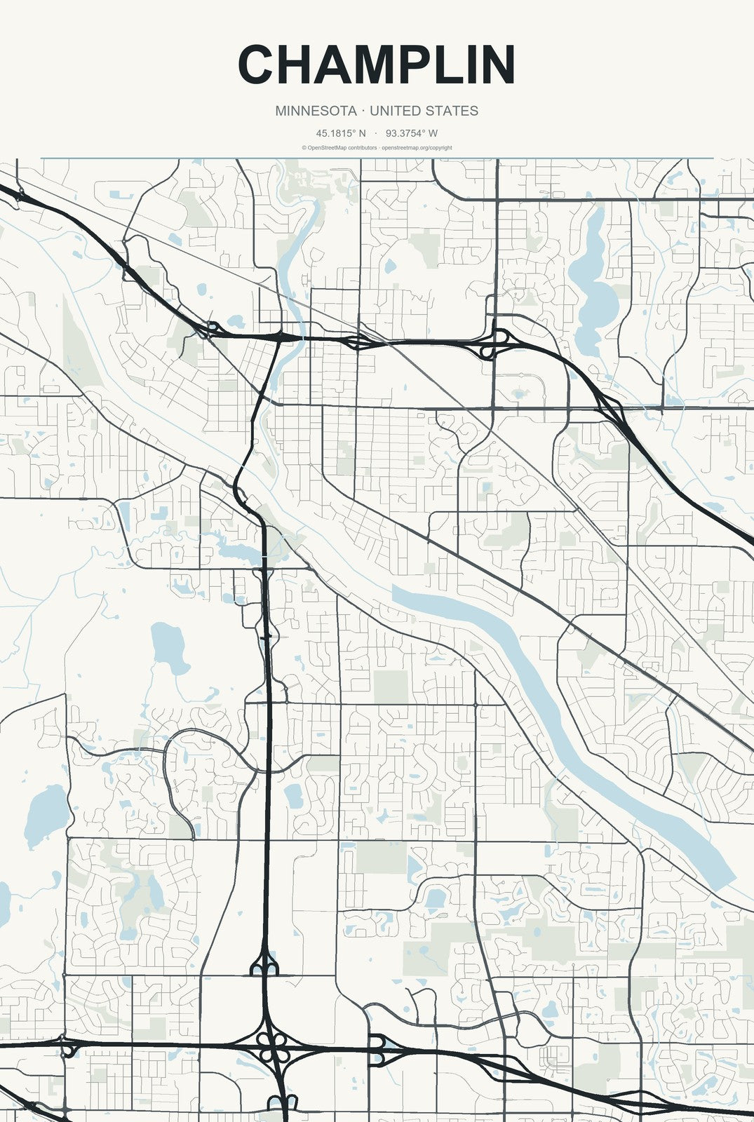 Champlin, Minnesota City Map Aluminum Sign in Headline Atlas style