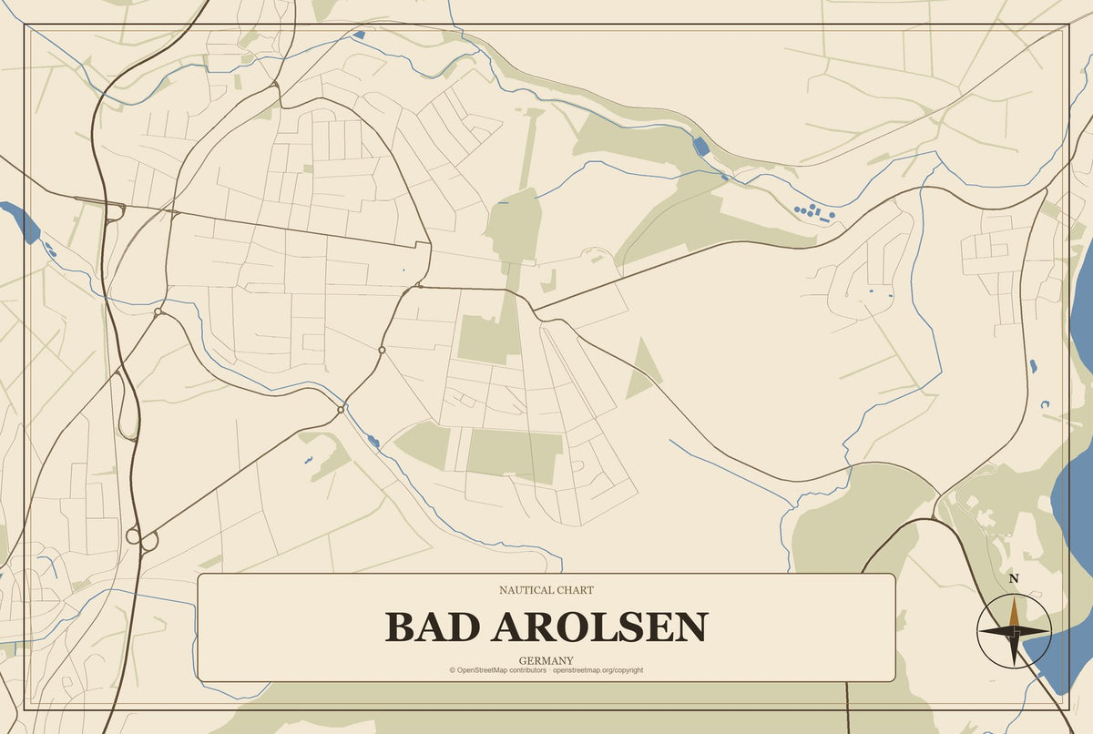 Bad Arolsen, Germany City Map Aluminum Sign in Heritage Nautical style