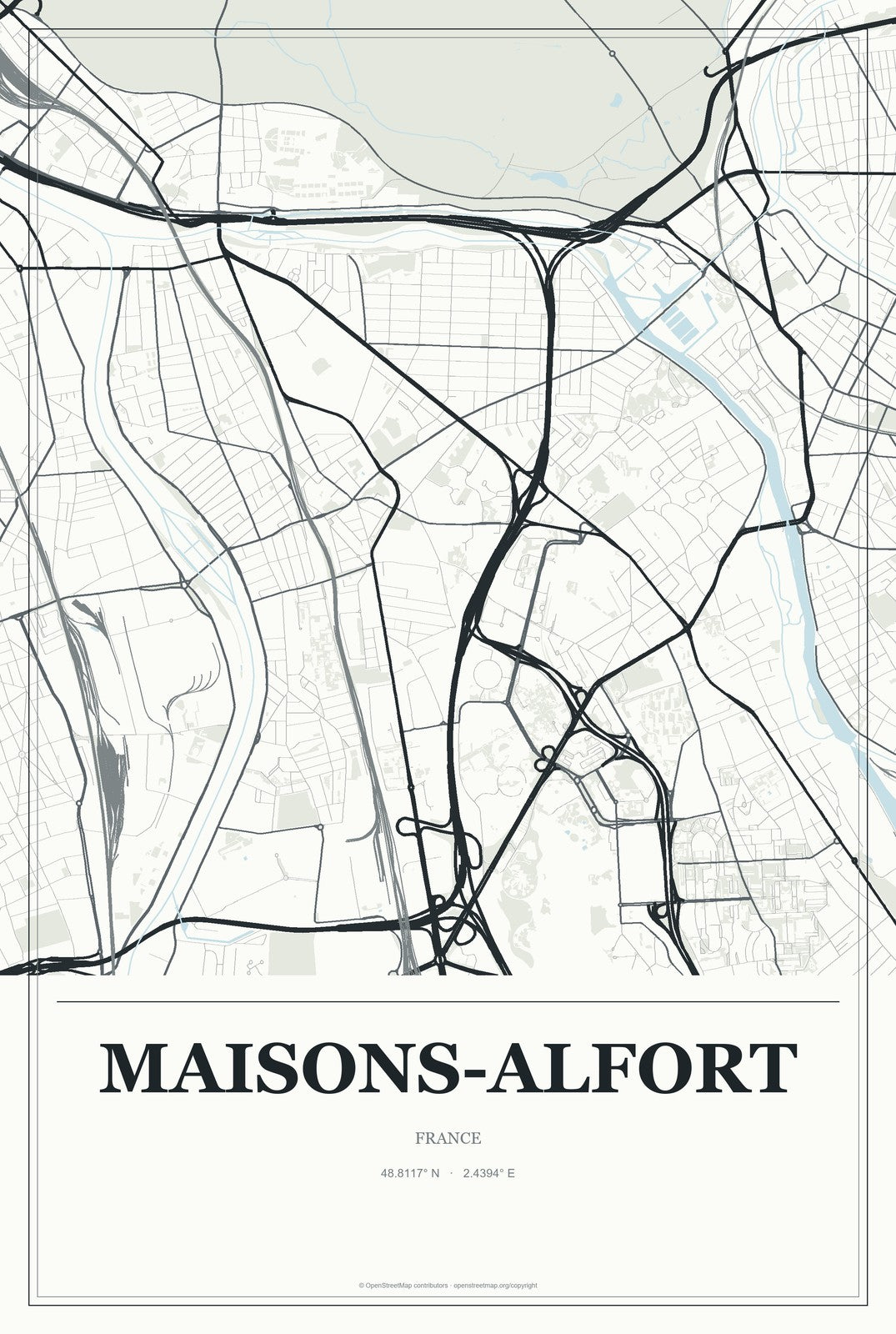 Maisons-Alfort, France City Map Aluminum Sign in Gallery Air style