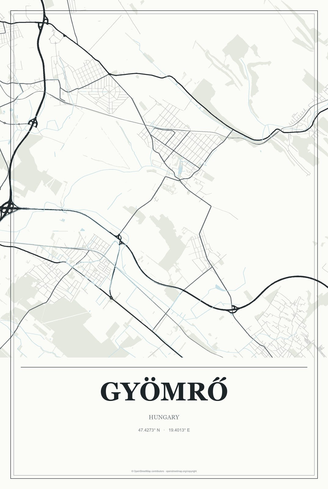 Gyömrő, Hungary City Map Aluminum Sign in Gallery Air style