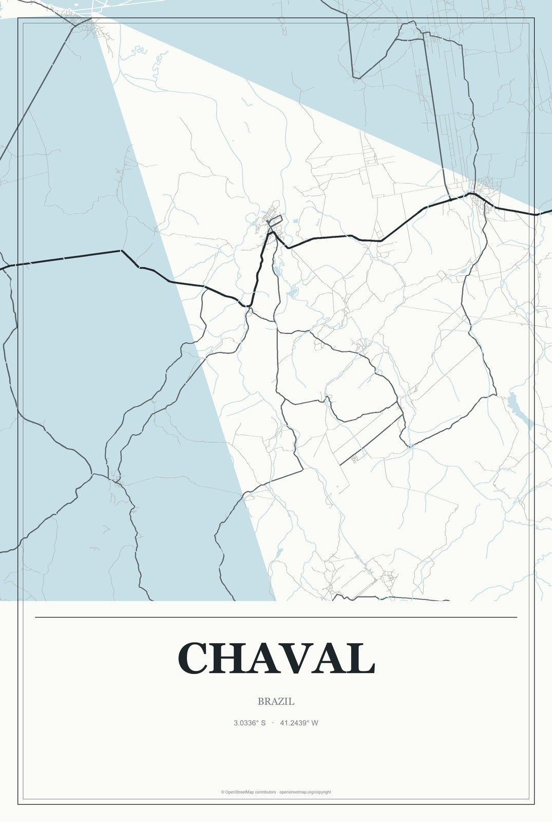 Chaval, Brazil City Map Aluminum Sign in Gallery Air style