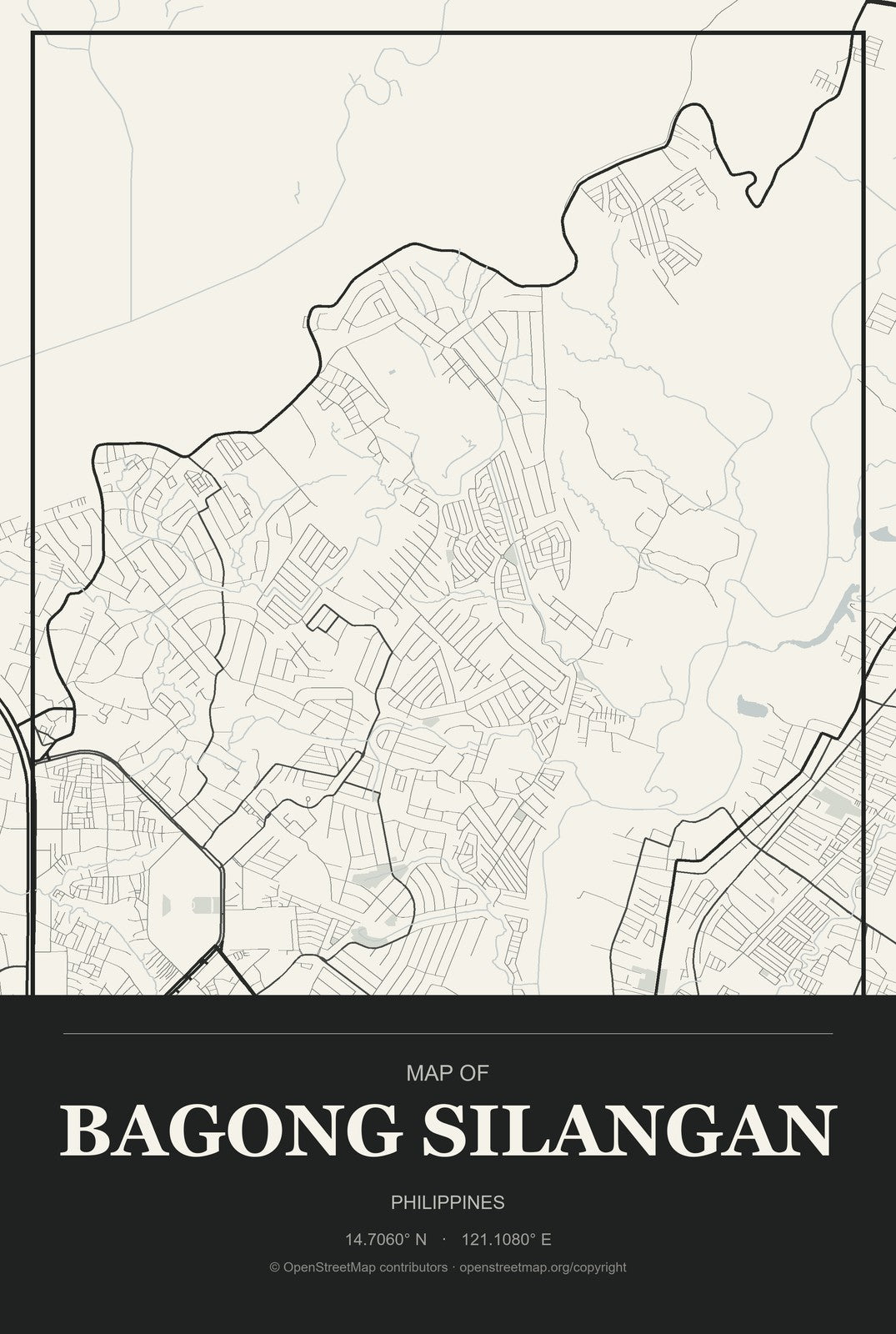 Bagong Silangan, Philippines City Map Aluminum Sign in Museum Plaque style