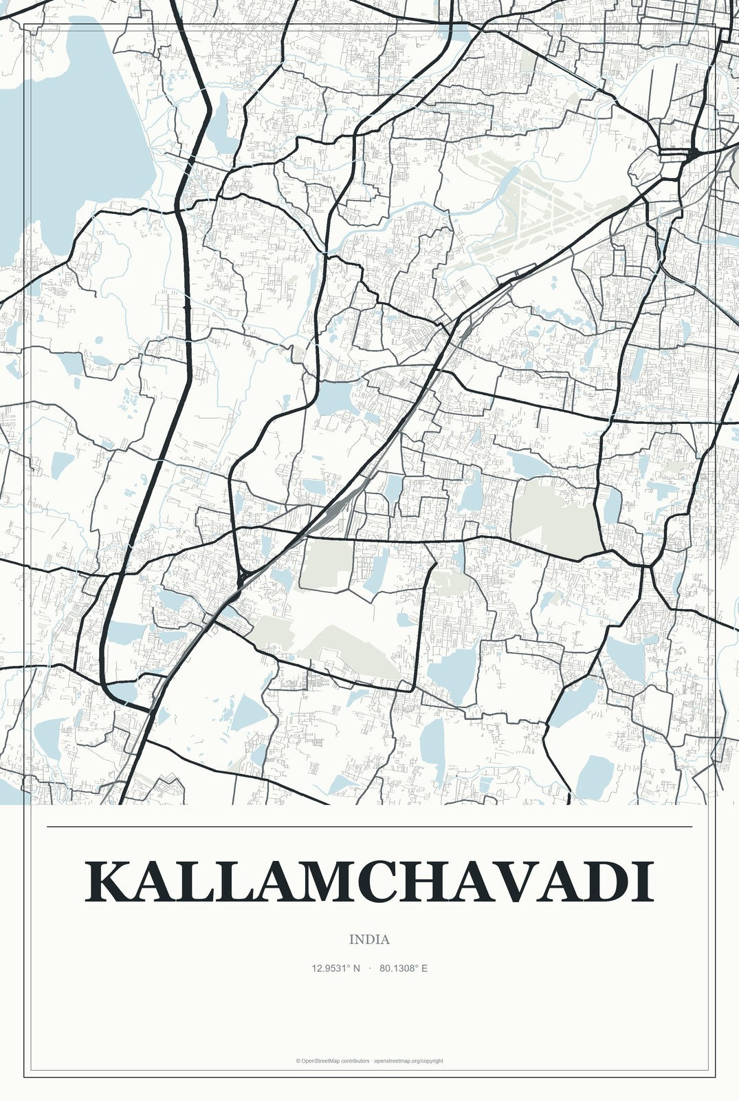 Kallamchavadi, India City Map Aluminum Sign in Gallery Air style