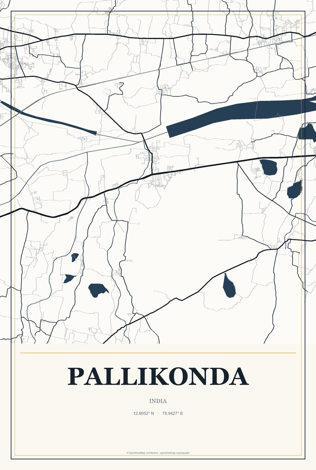 Pallikonda, India City Map Aluminum Sign in Citrine Modern style