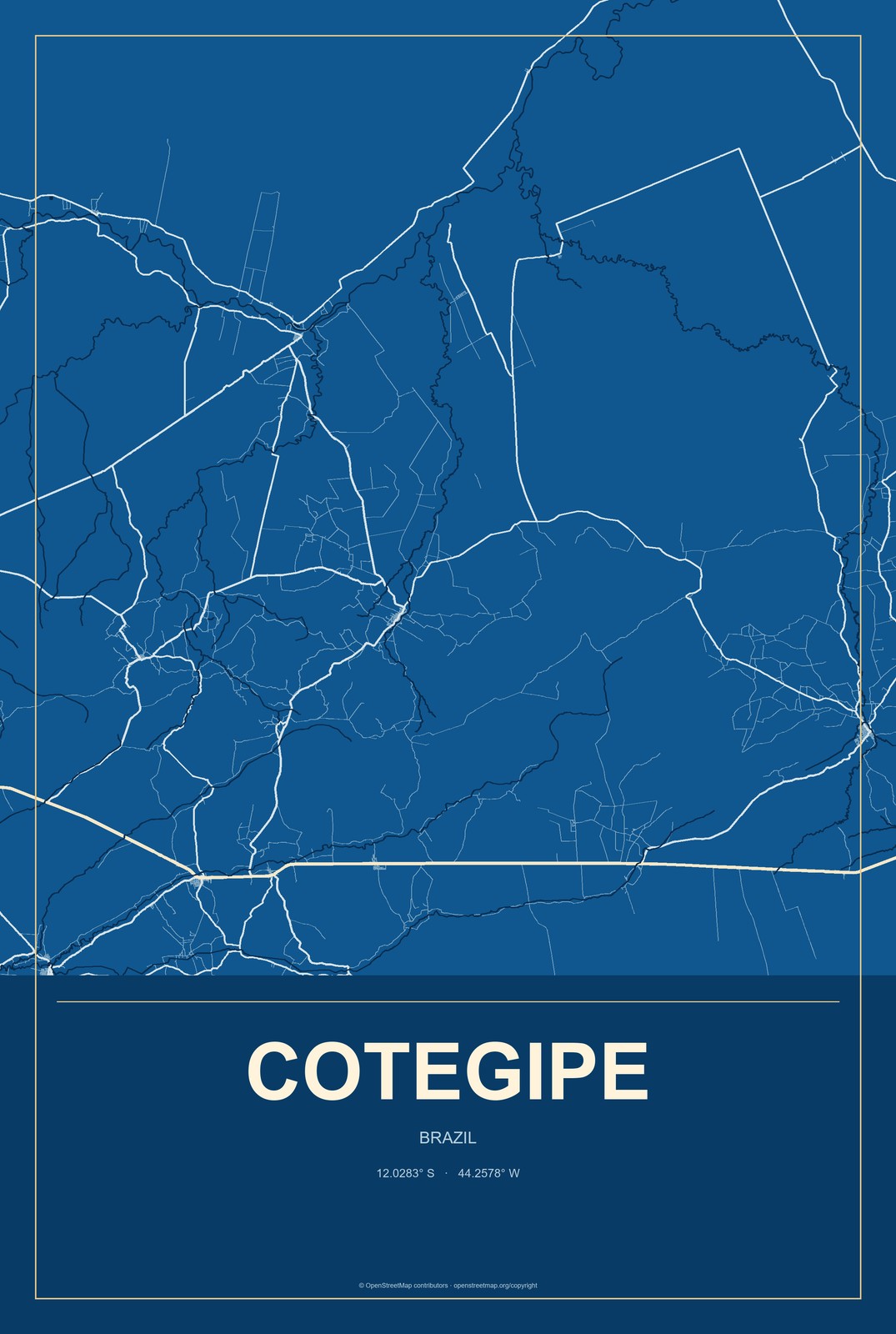 Cotegipe, Brazil City Map Aluminum Sign in Harbor Cobalt style
