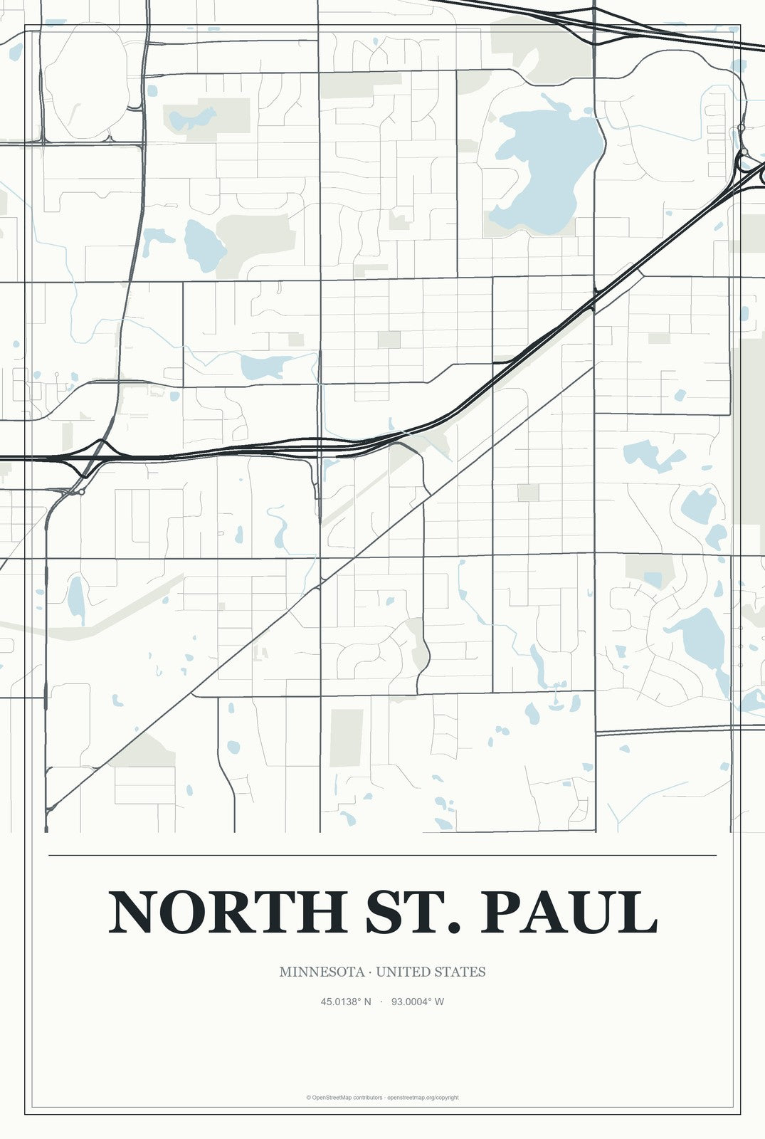 North St. Paul, Minnesota City Map Aluminum Sign in Gallery Air style