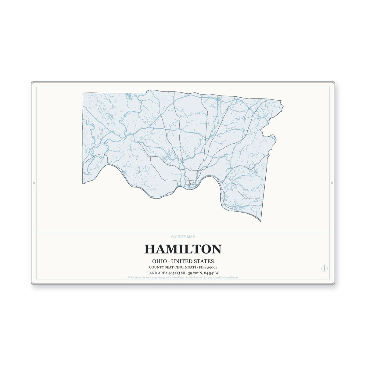 Hamilton County, Ohio Map Aluminum Sign in Gallery Air style