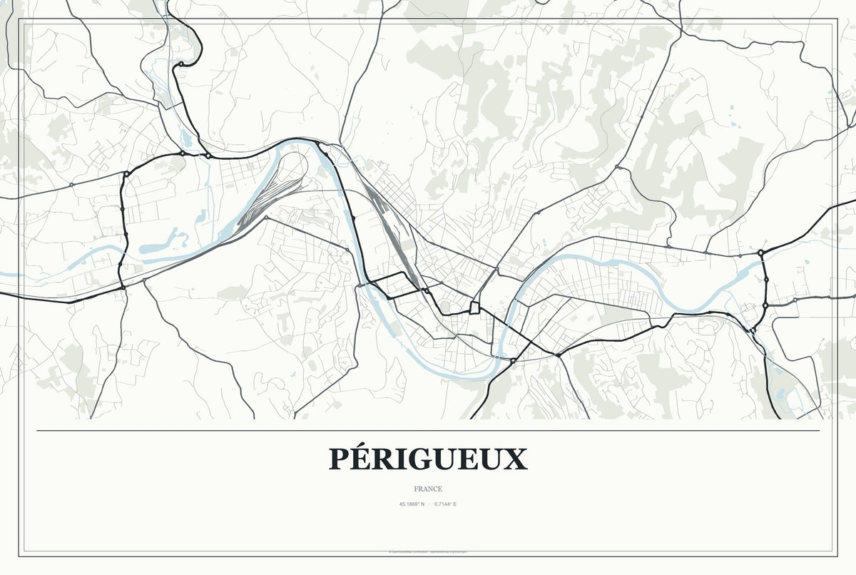 Périgueux, France City Map Aluminum Sign in Gallery Air style