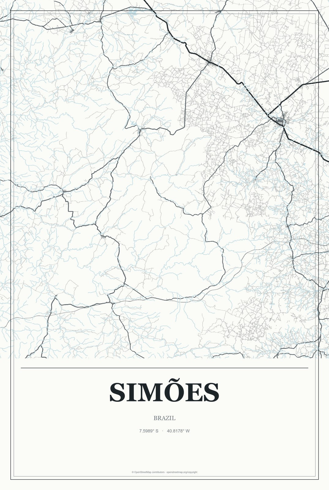 Simões, Brazil City Map Aluminum Sign in Gallery Air style