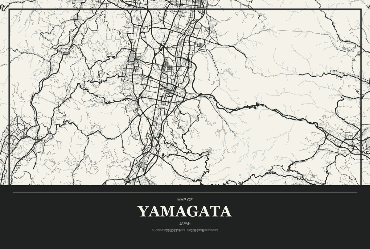Yamagata, Yamagata, Japan City Map Aluminum Sign in Museum Plaque style