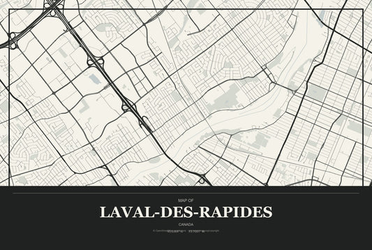 Laval-des-Rapides, Canada City Map Aluminum Sign in Museum Plaque style