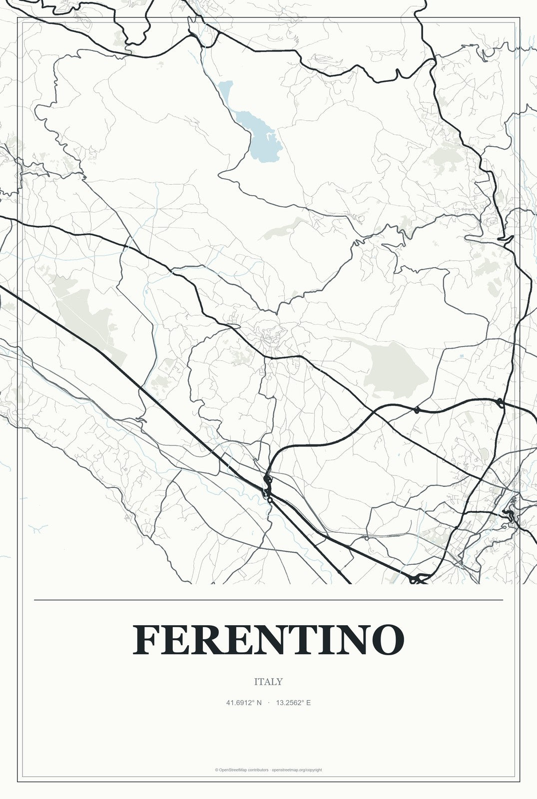 Ferentino, Italy City Map Aluminum Sign in Gallery Air style