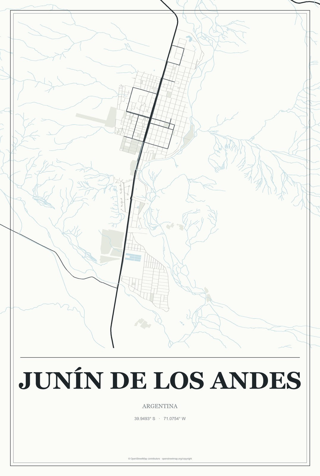 Junín de los Andes, Argentina City Map Aluminum Sign in Gallery Air style