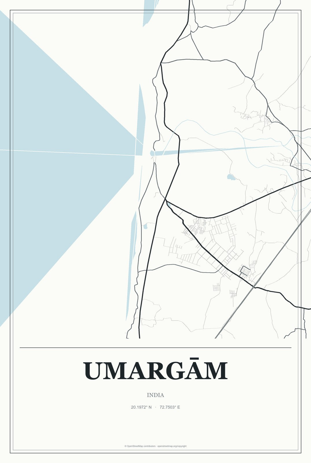 Umargām, India City Map Aluminum Sign in Gallery Air style