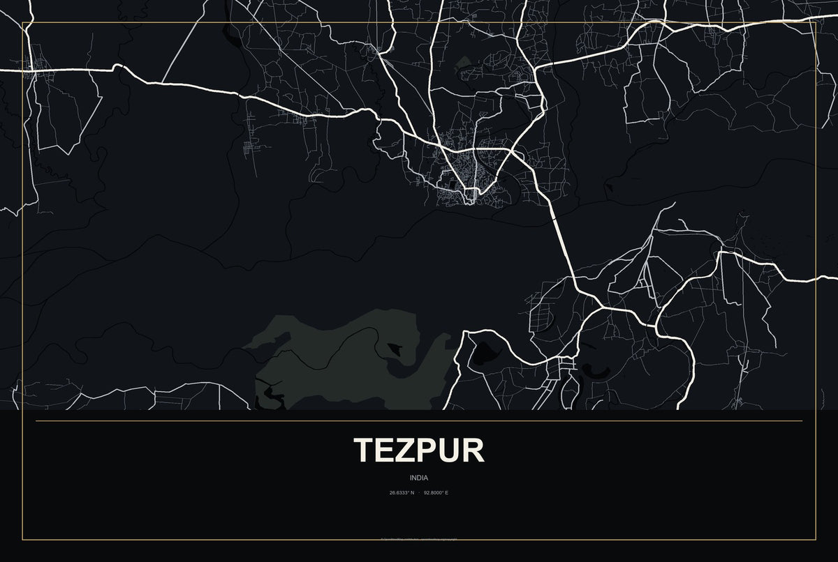 Tezpur, India City Map Aluminum Sign in Metropolitan Noir style