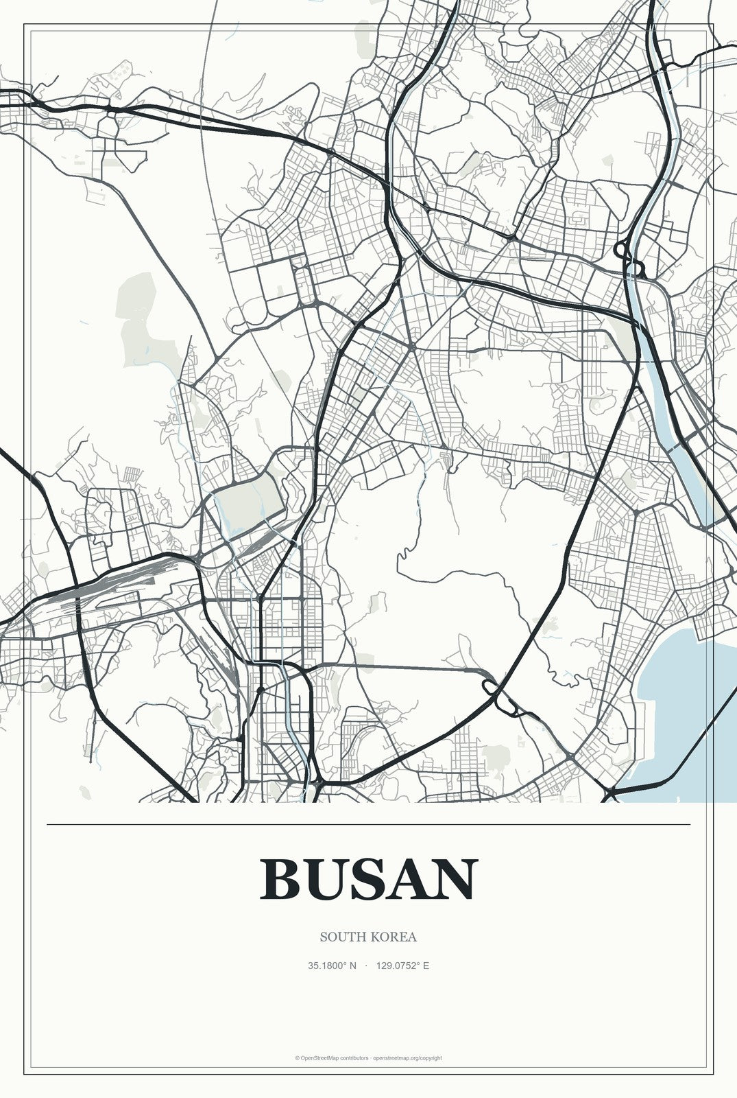 Busan, South Korea City Map Aluminum Sign in Gallery Air style
