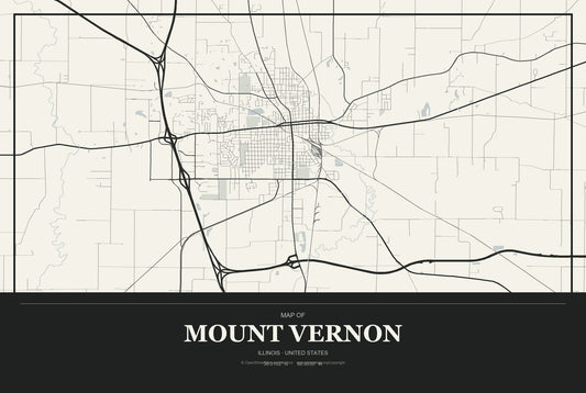 Mount Vernon, Illinois City Map Aluminum Sign in Museum Plaque style