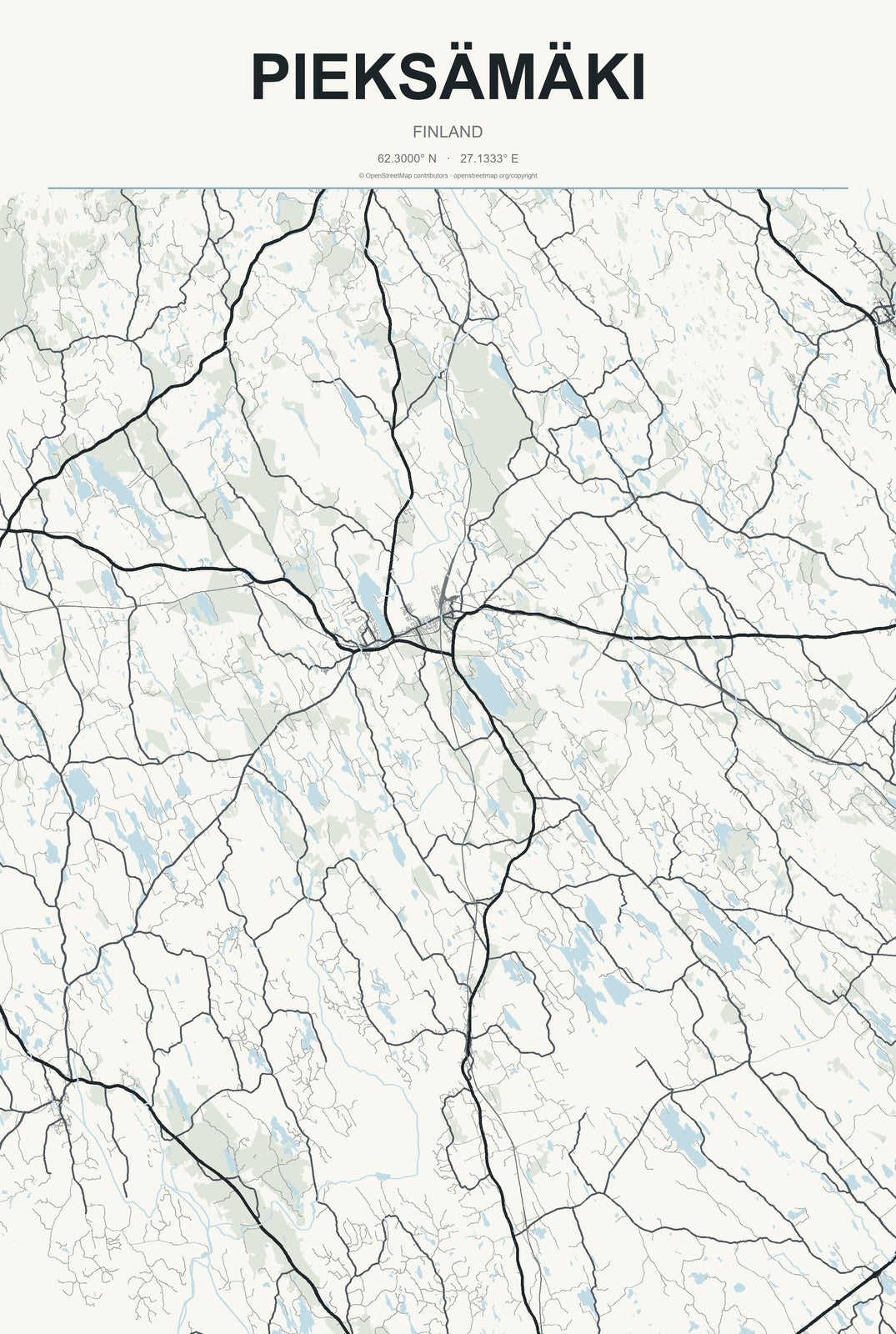 Pieksämäki, Finland City Map Aluminum Sign in Headline Atlas style