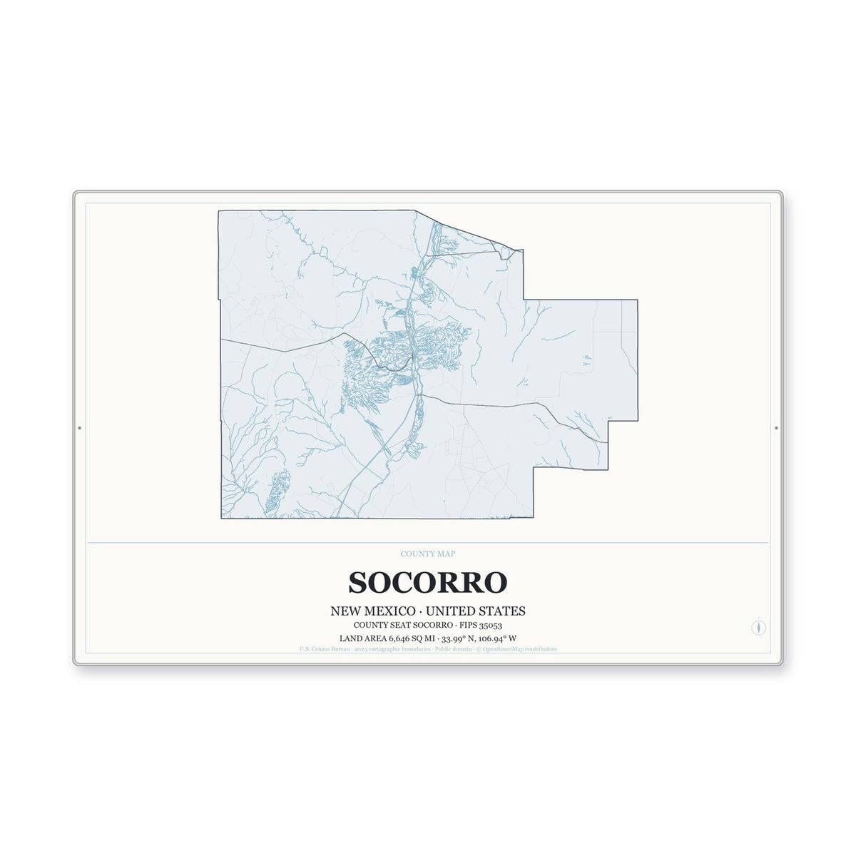 Socorro County, New Mexico Map Aluminum Sign in Gallery Air style