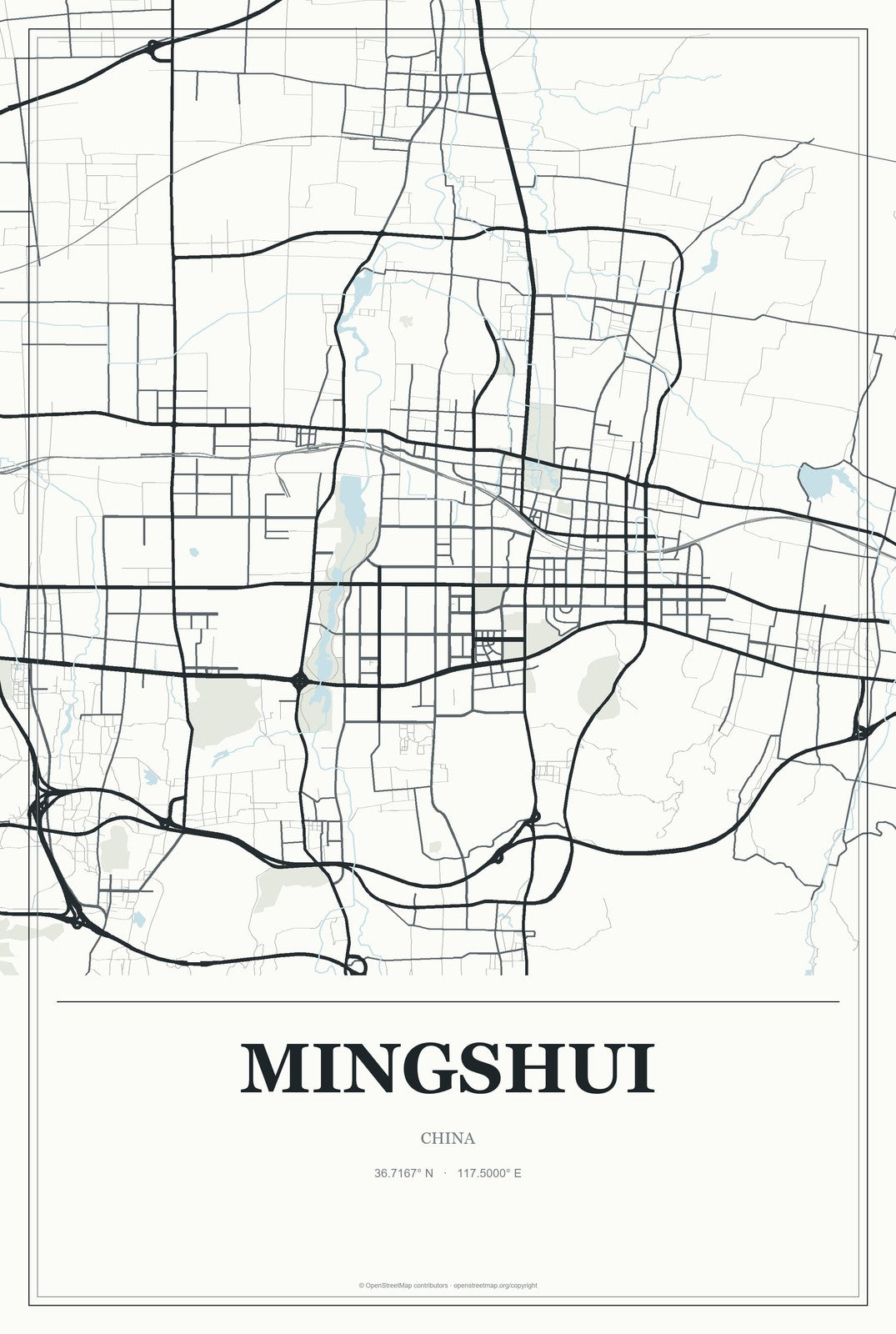 Mingshui, Shandong, China City Map Aluminum Sign in Gallery Air style