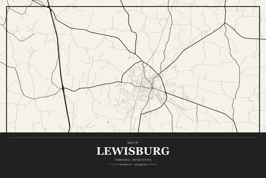 Lewisburg, Tennessee City Map Aluminum Sign in Museum Plaque style
