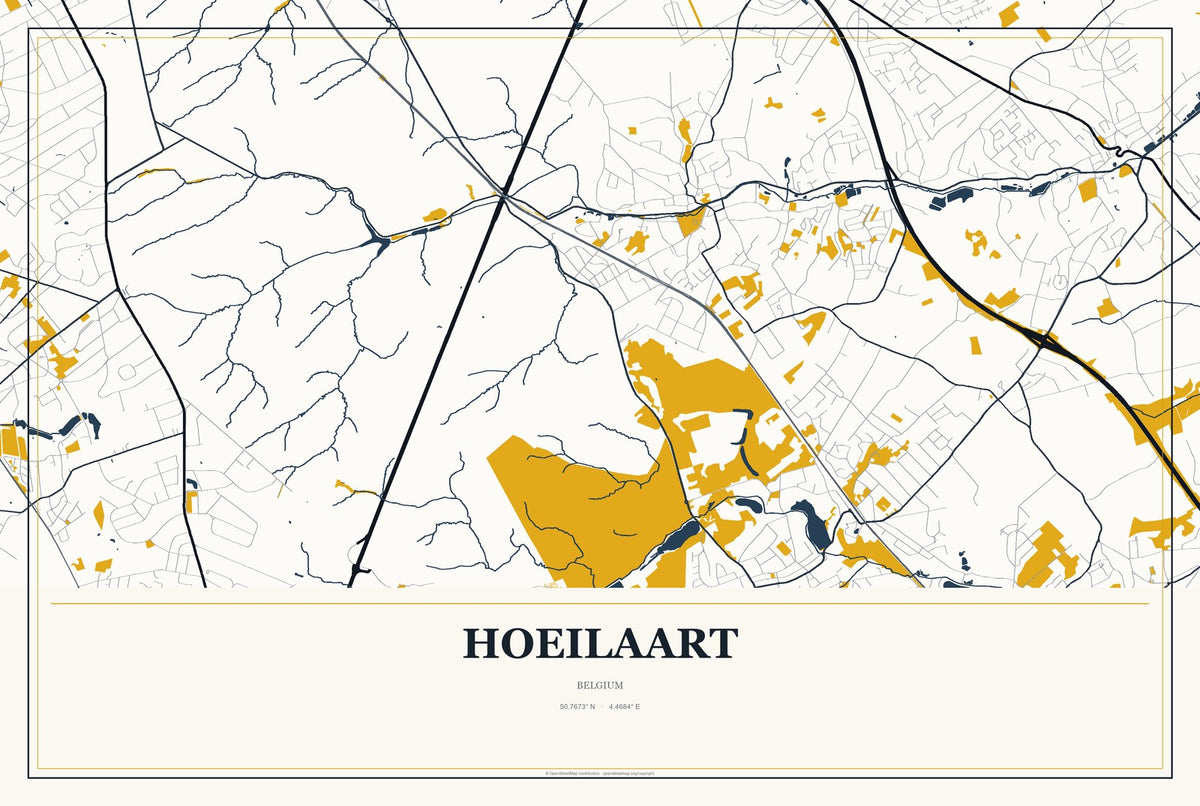 Hoeilaart, Belgium City Map Aluminum Sign in Citrine Modern style